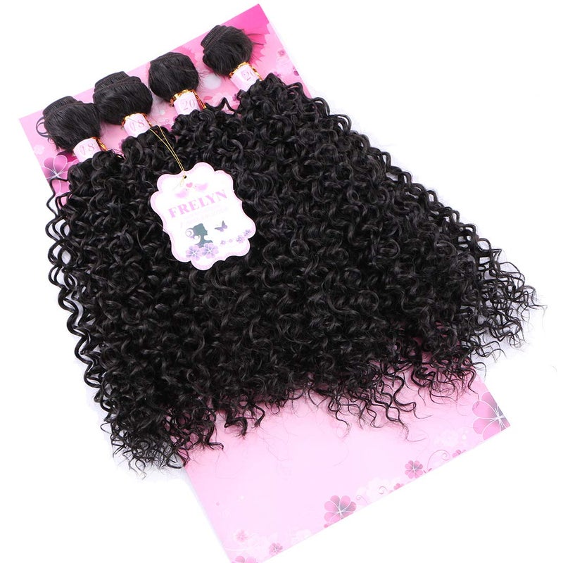 Frelyn Kinky Curly Bundles Synthetic Hair Weave Extensions 2# Dark Brown 18 18 20 20 Inches 4 PCS, As Soft As Human Hair Heat Resistant Natural Look - Image 5